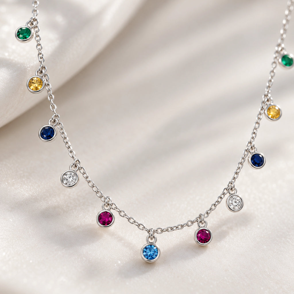 925 Sterling Silver Rainbow Dangle Necklace