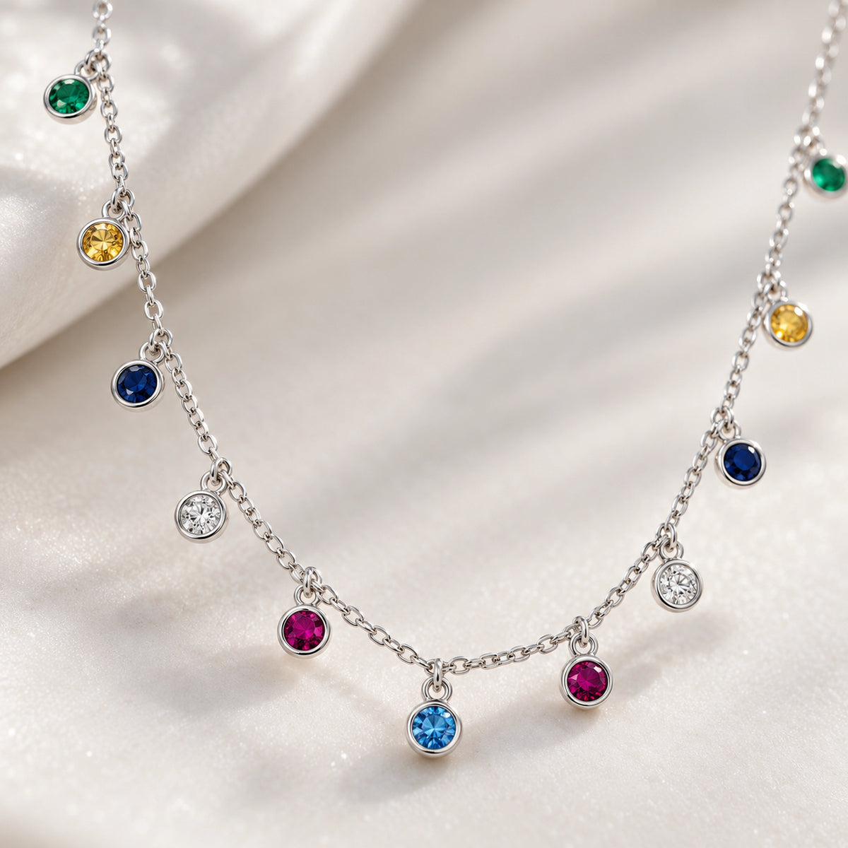 925 Sterling Silver Rainbow Dangle Necklace