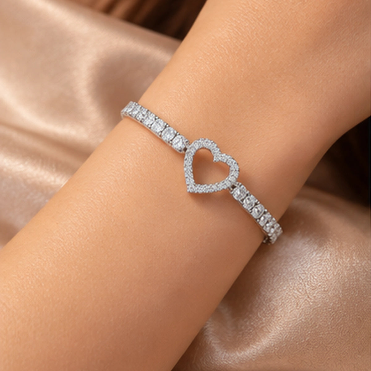 Celina Open Heart 925 Sterling Silver Stretch Bracelet