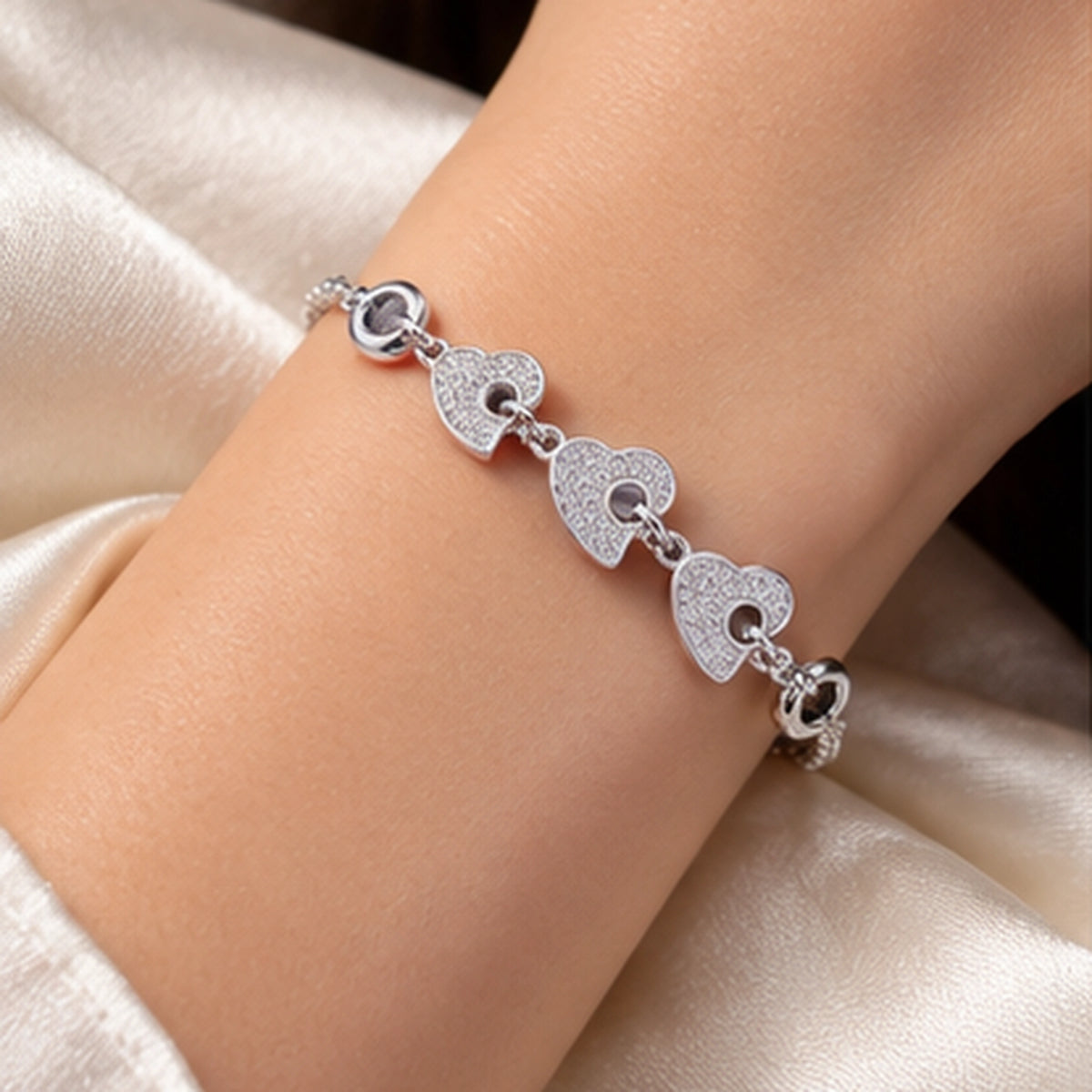Celeste Triple Heart 925 Sterling Silver Bracelet