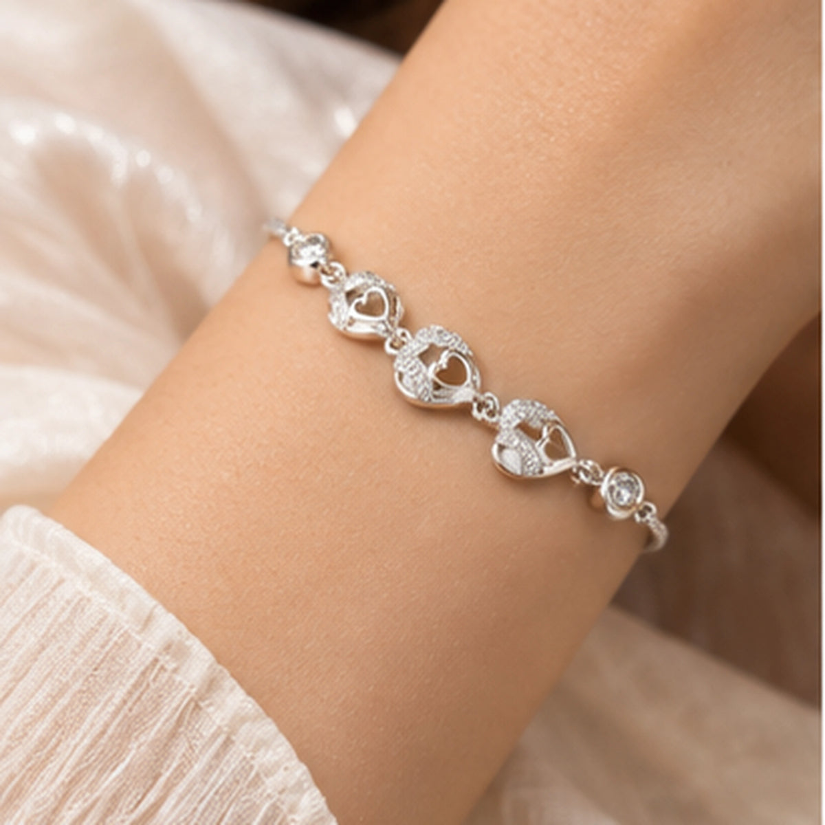 Luna Adjustable Triple Heart 925 Silver Bracelet