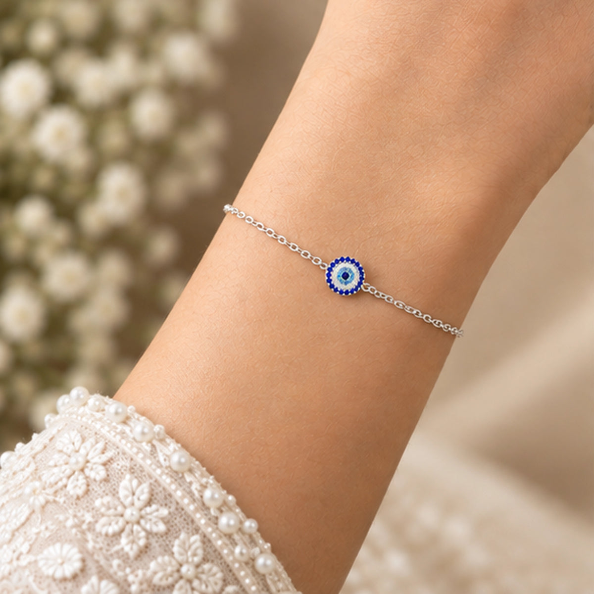 925 Sterling Silver Evil Eye Charm Bracelet