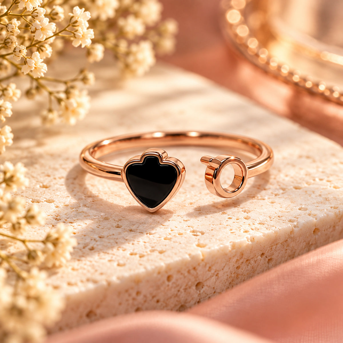 925 Rose gold ring with black enamel