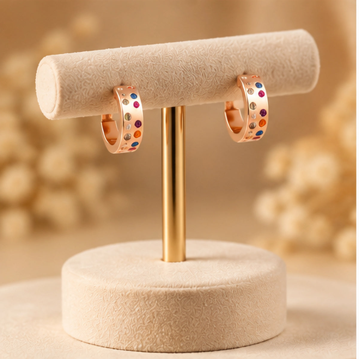 Rose Gold Multicolor Stone Huggie Hoop Earrings 925 Sterling Silver