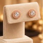 Rose Gold Halo Crystal Stud Earrings 925 Sterling Silver