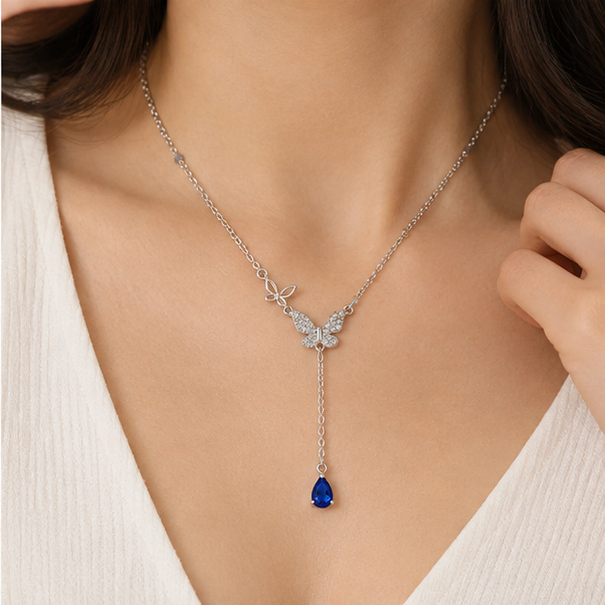 925 sterling silver butterfly Y-shaped necklace