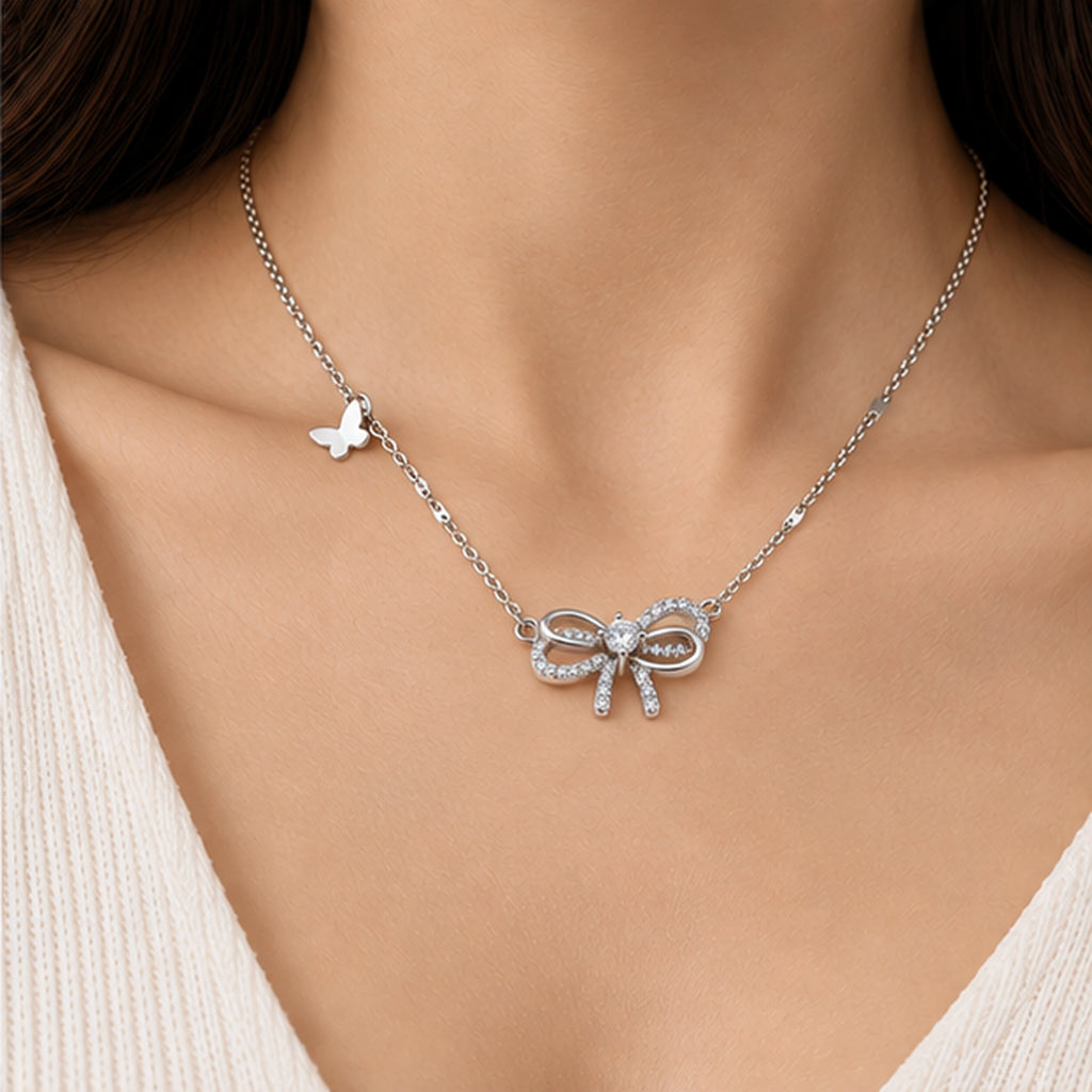 925 sterling silver bow tie and butterfly necklace