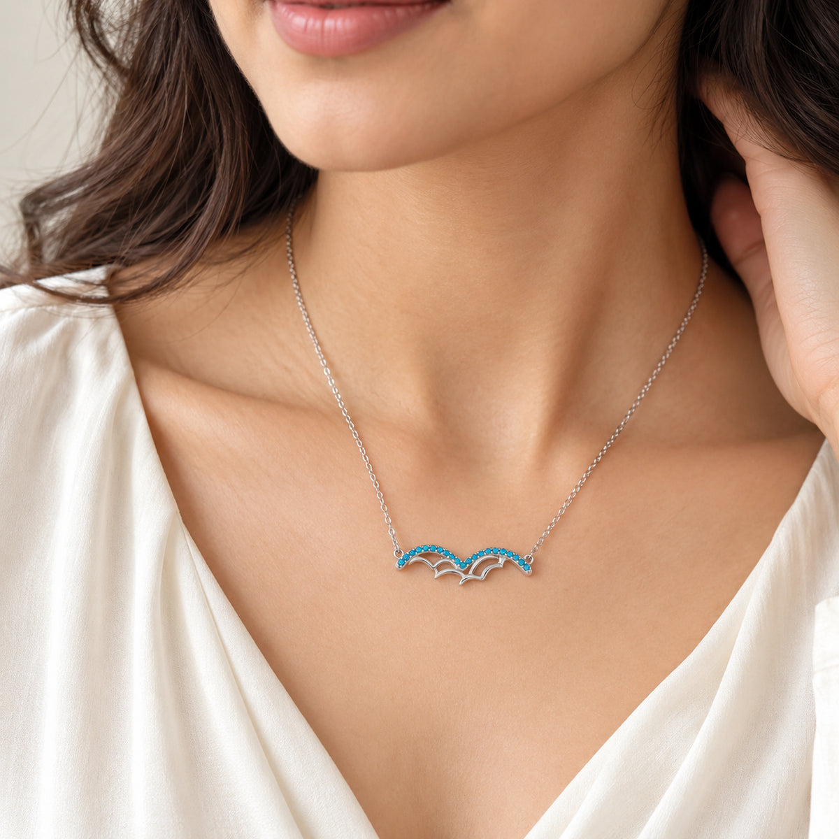 925 Sterling Silver Bat Wing Charm with Turquoise CZ