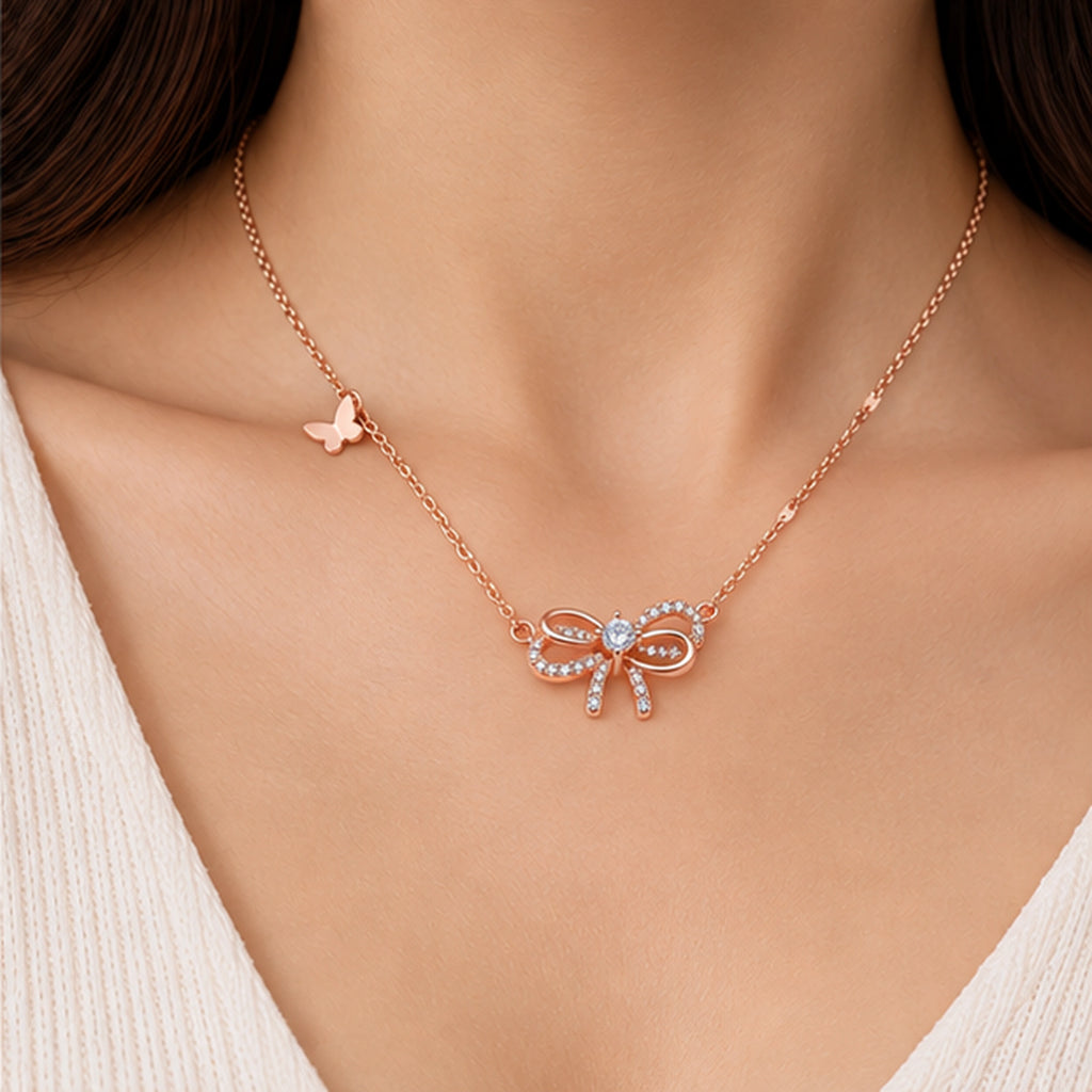 925 sterling silver bow tie and butterfly necklace