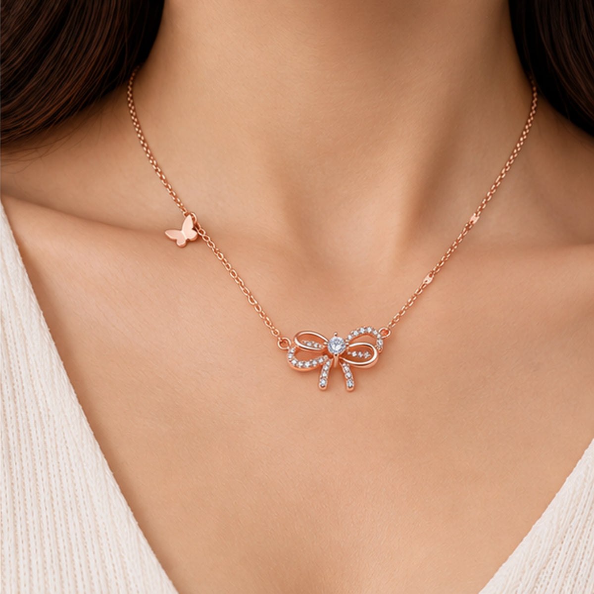 925 sterling silver bow tie and butterfly necklace
