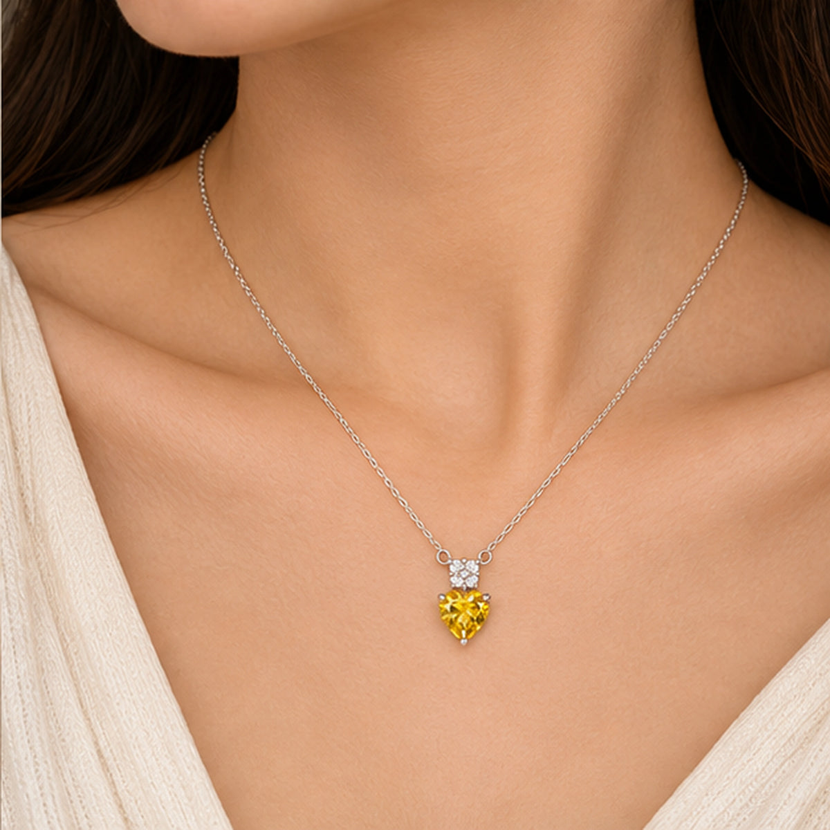 925 Sterling Silver Yellow Heart Solitaire Necklace