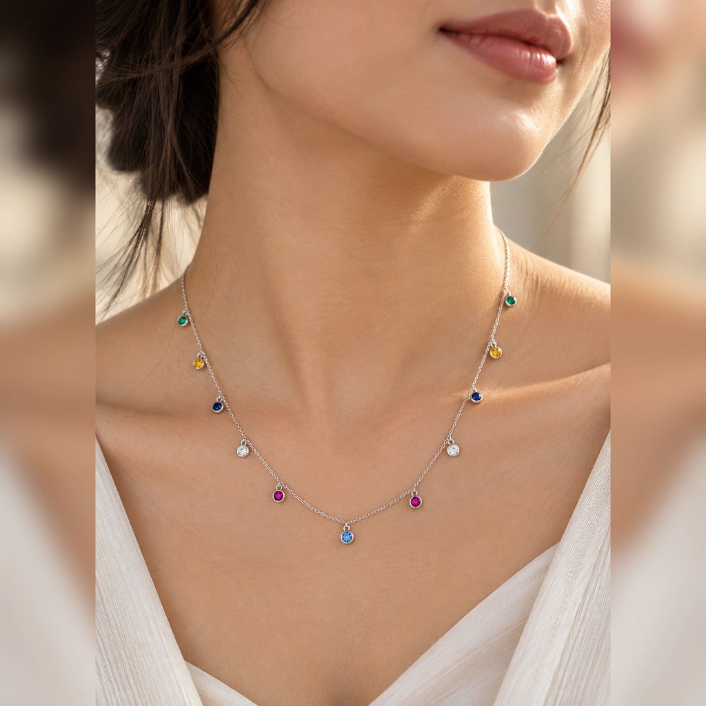 925 Sterling Silver Rainbow Dangle Necklace