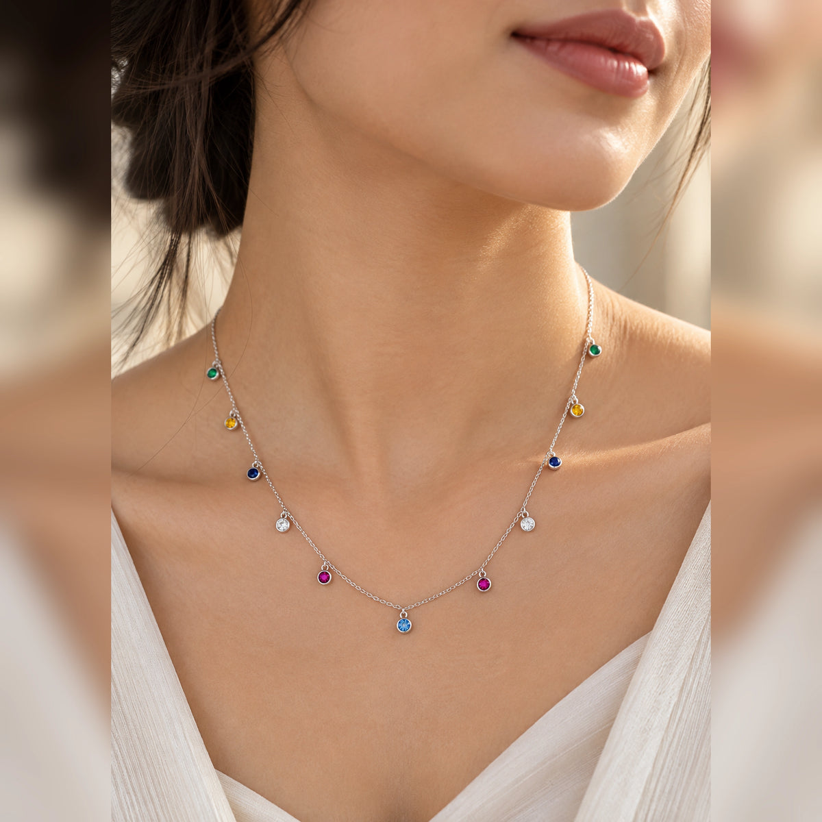 925 Sterling Silver Rainbow Dangle Necklace