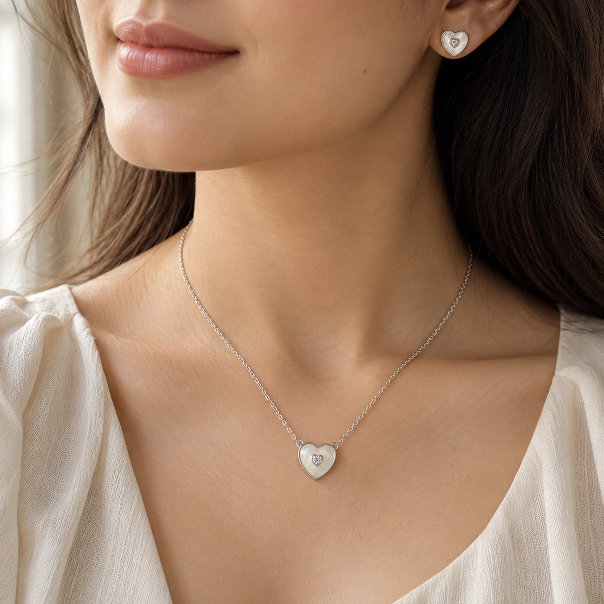 925 Sterling Silver Heart Jewelry Set | Necklace & Earring
