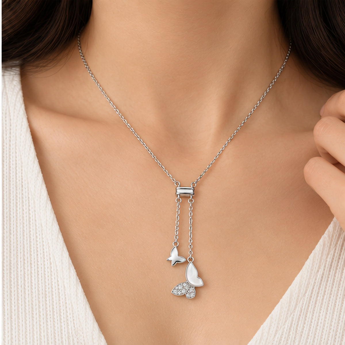 925 Sterling Silver Butterfly Drop Pendant Necklace