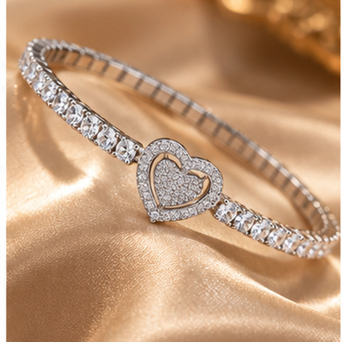 Eterna Double Heart 925 Sterling Silver Stretch Bracelet