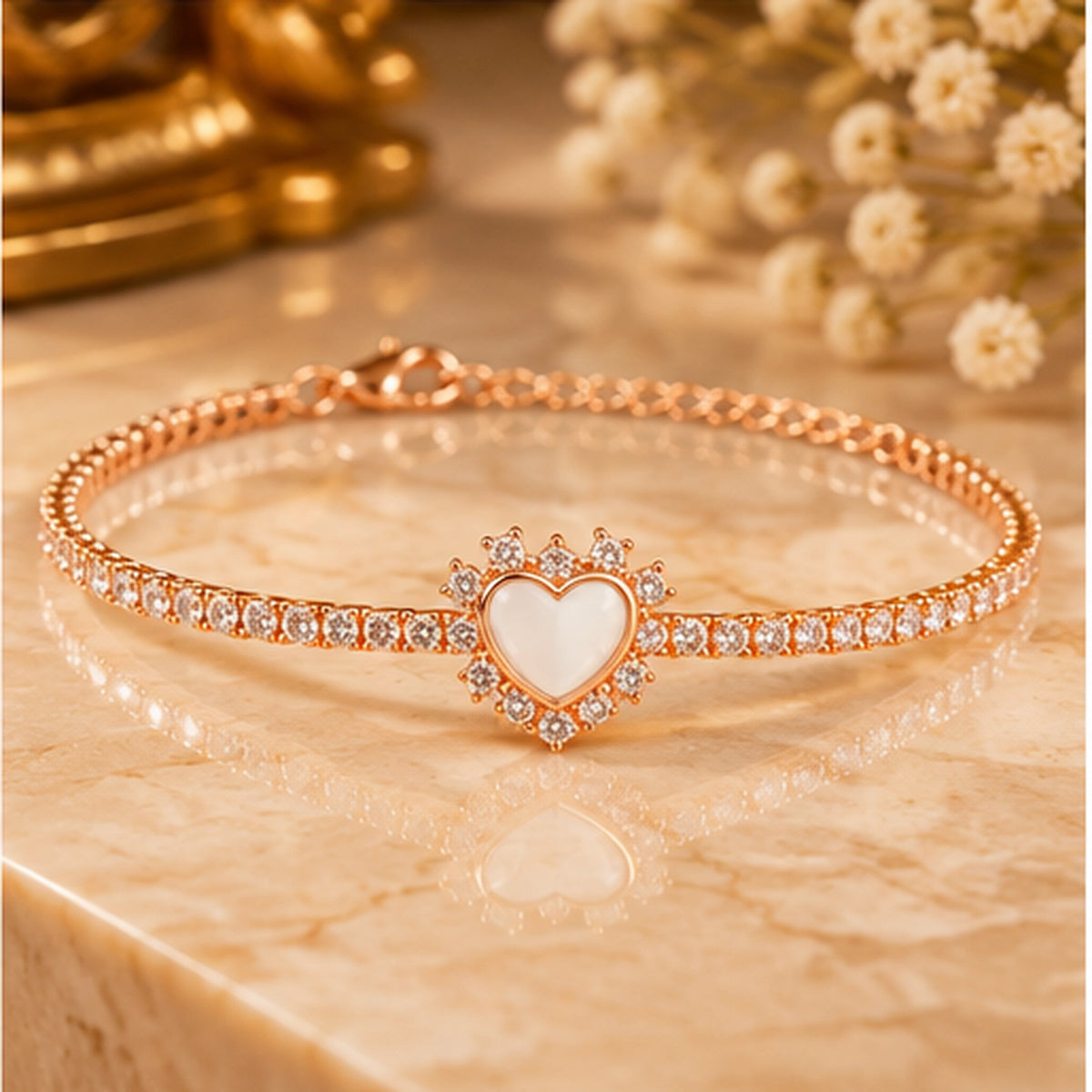 Celeste Halo Heart Rose Gold Tennis Bracelet | 925 Silver