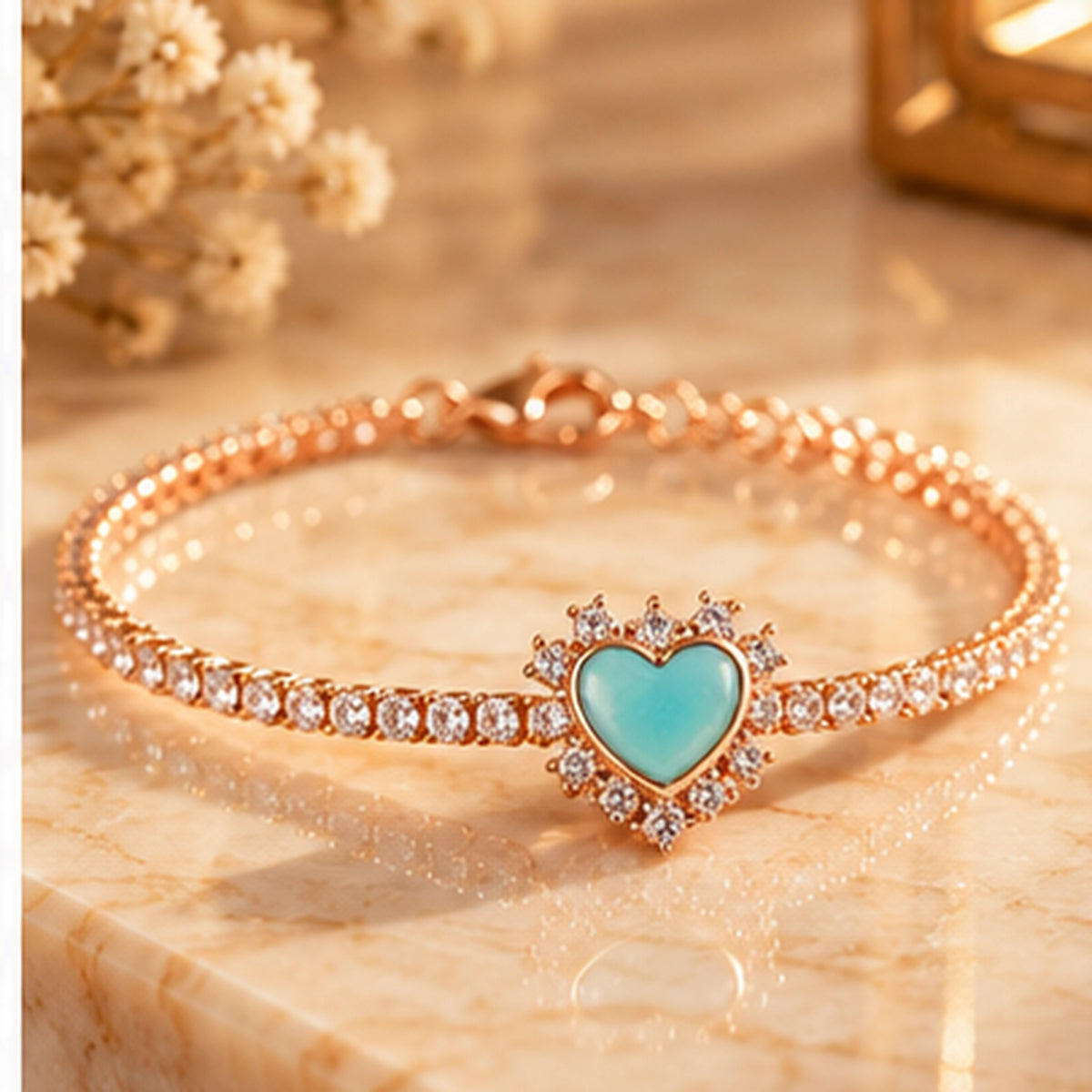 Aurelia Aqua Heart 925 Silver Tennis Bracelet