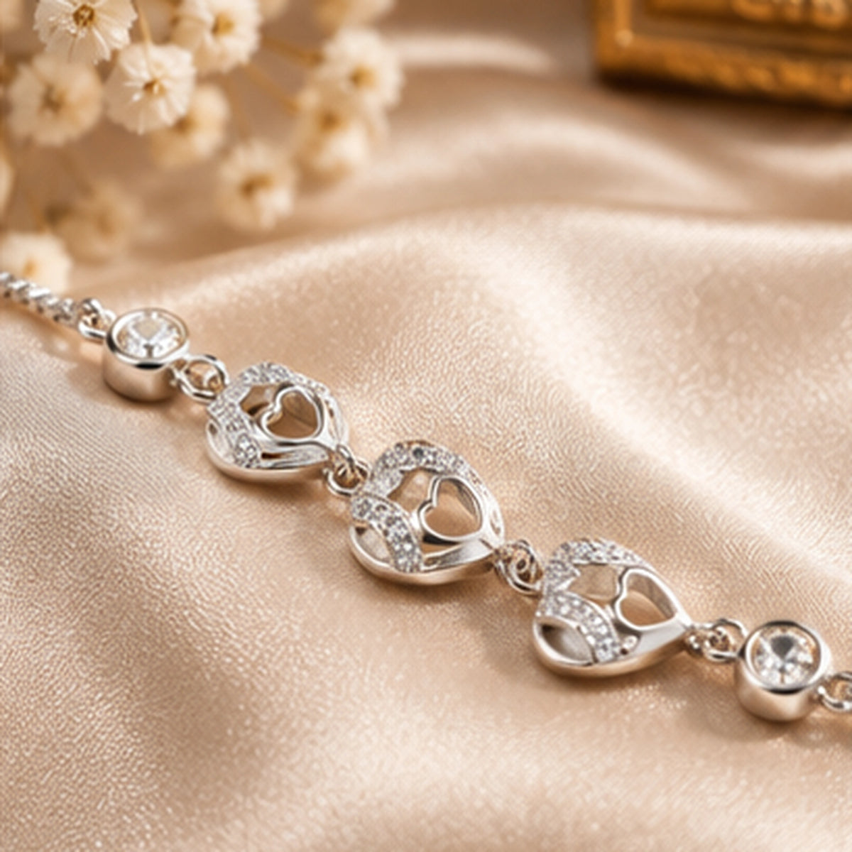 Luna Adjustable Triple Heart 925 Silver Bracelet