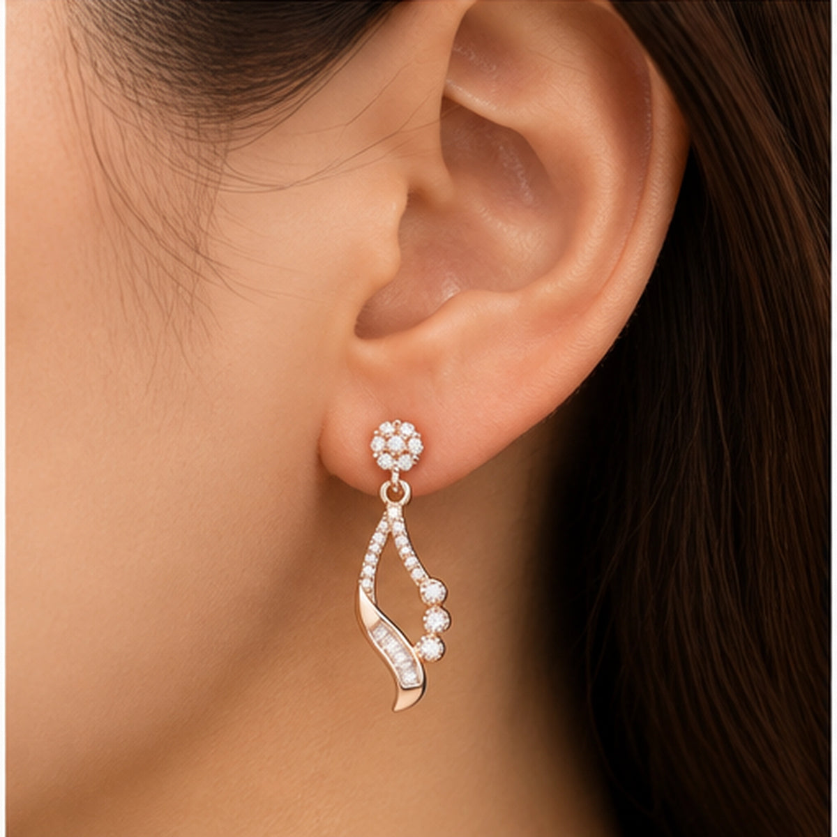 925 Silver Celeste Curve Rose Gold Earrings