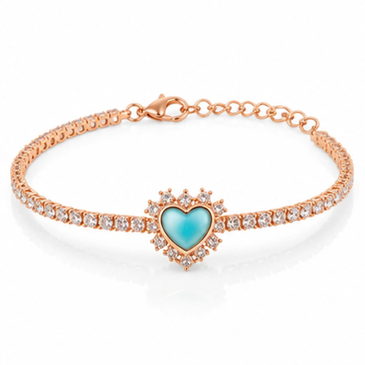 Rose Gold Aurelia Aqua Heart 925 Silver Tennis Bracelet
