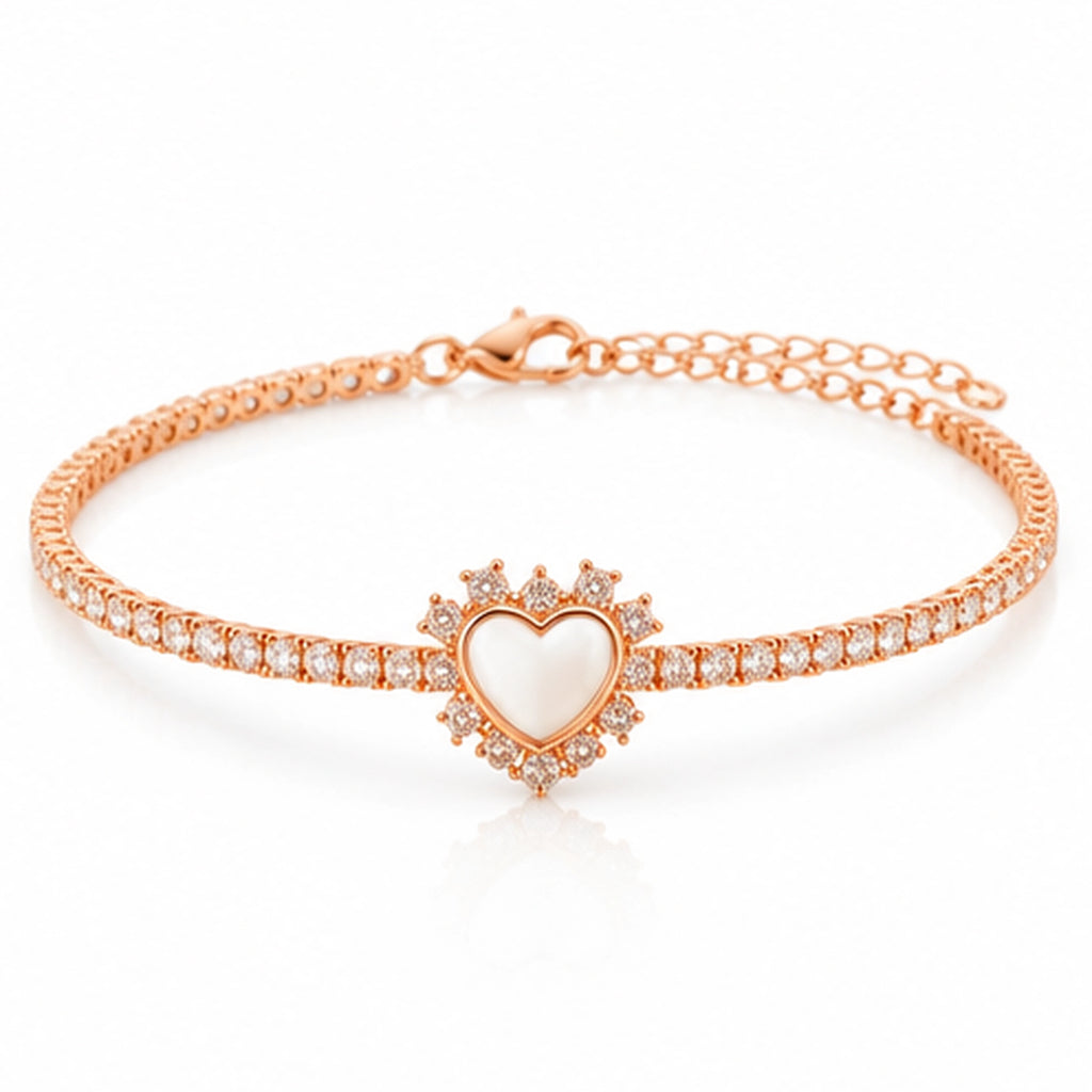 Celeste Halo Heart Rose Gold Tennis Bracelet | 925 Silver