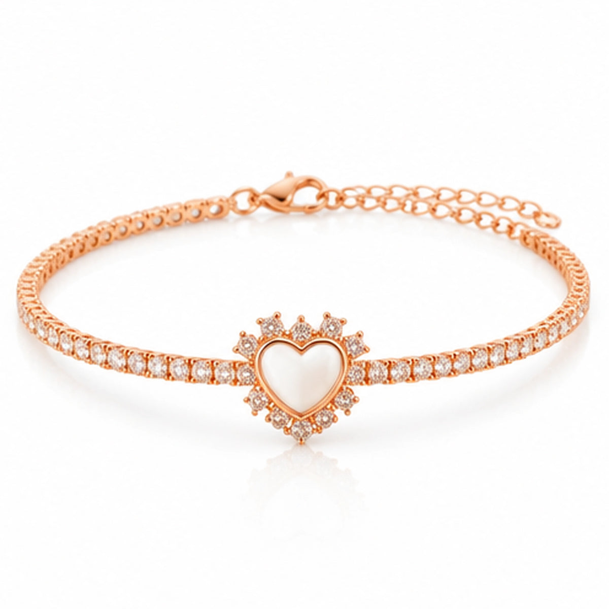 Celeste Halo Heart Rose Gold Tennis Bracelet | 925 Silver