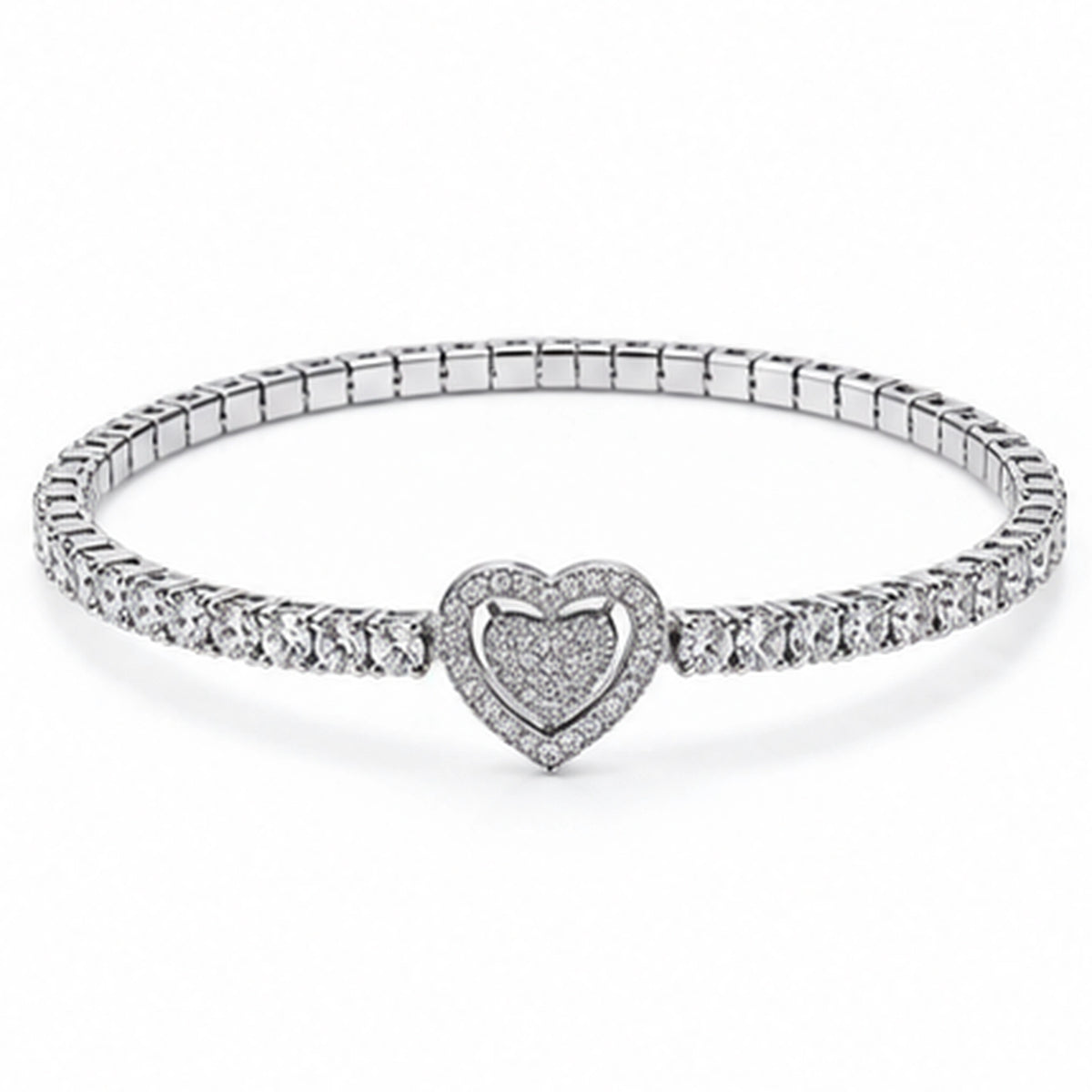 Eterna Double Heart 925 Sterling Silver Stretch Bracelet