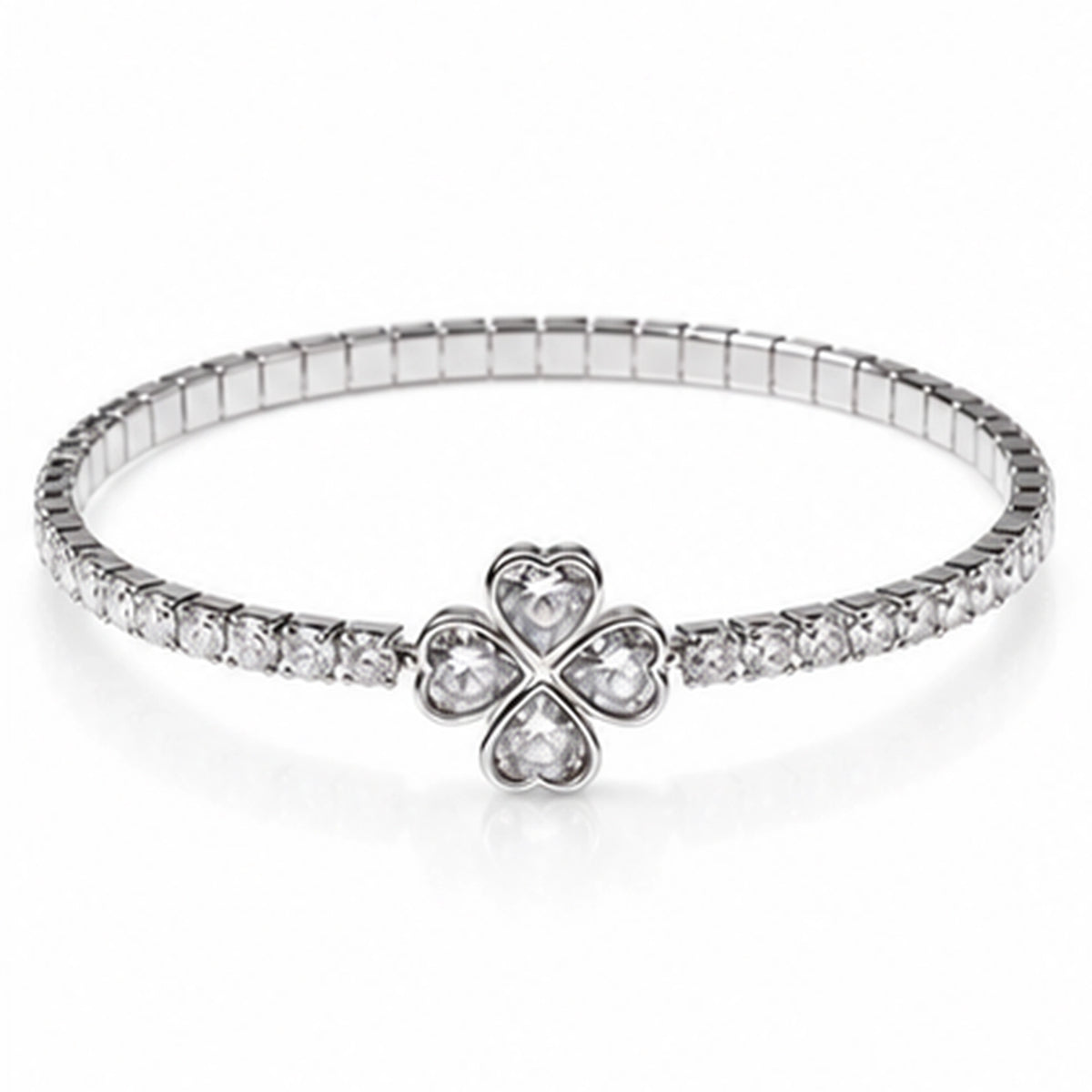 Luxe Clover Heart 925 Sterling Silver Stretch Bracelet