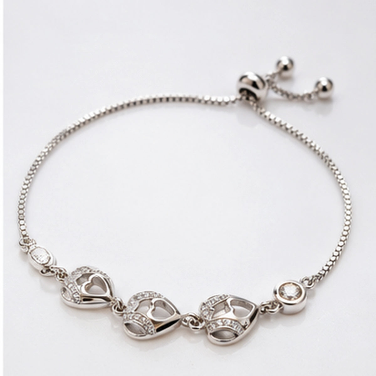 Luna Adjustable Triple Heart 925 Silver Bracelet