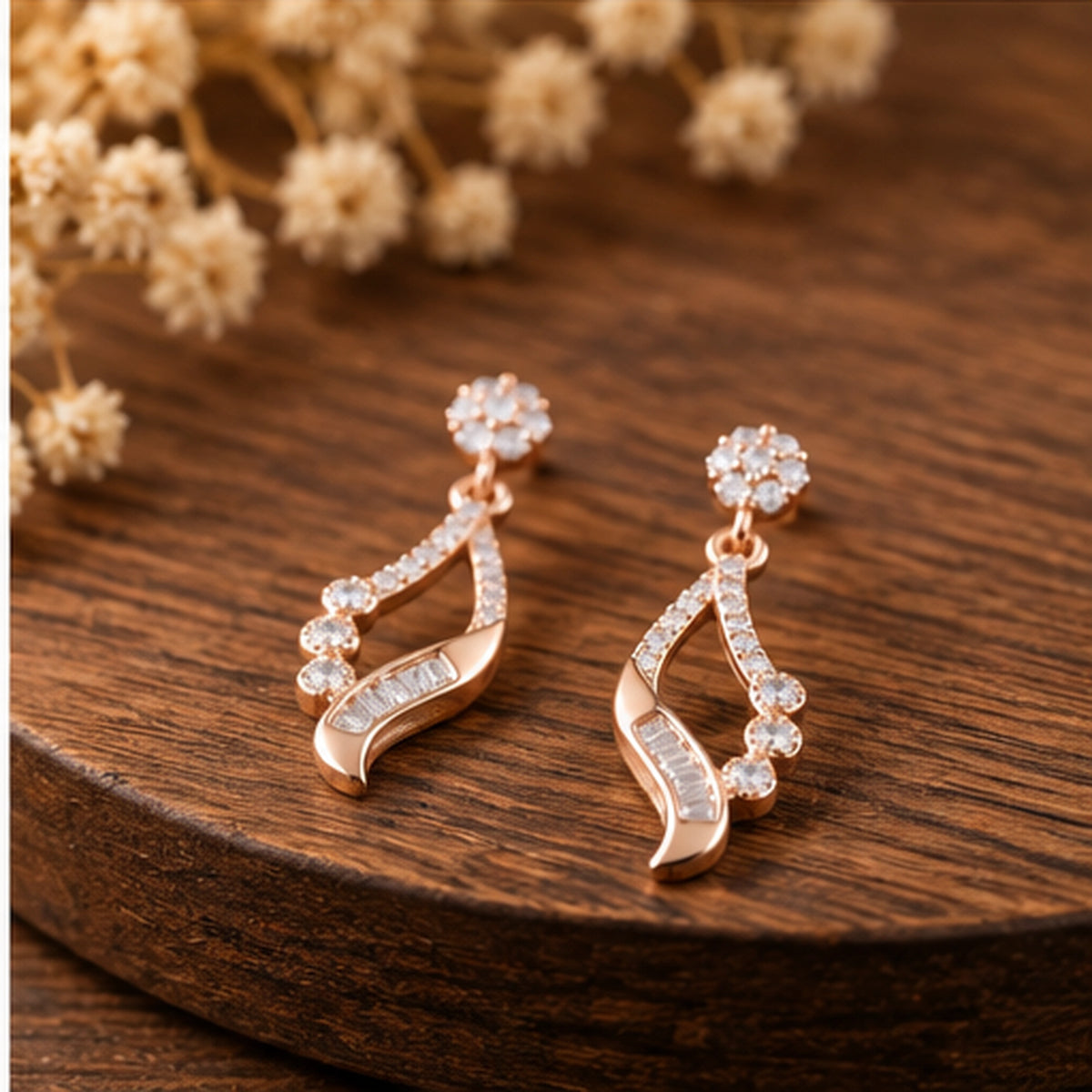 925 Silver Celeste Curve Rose Gold Earrings