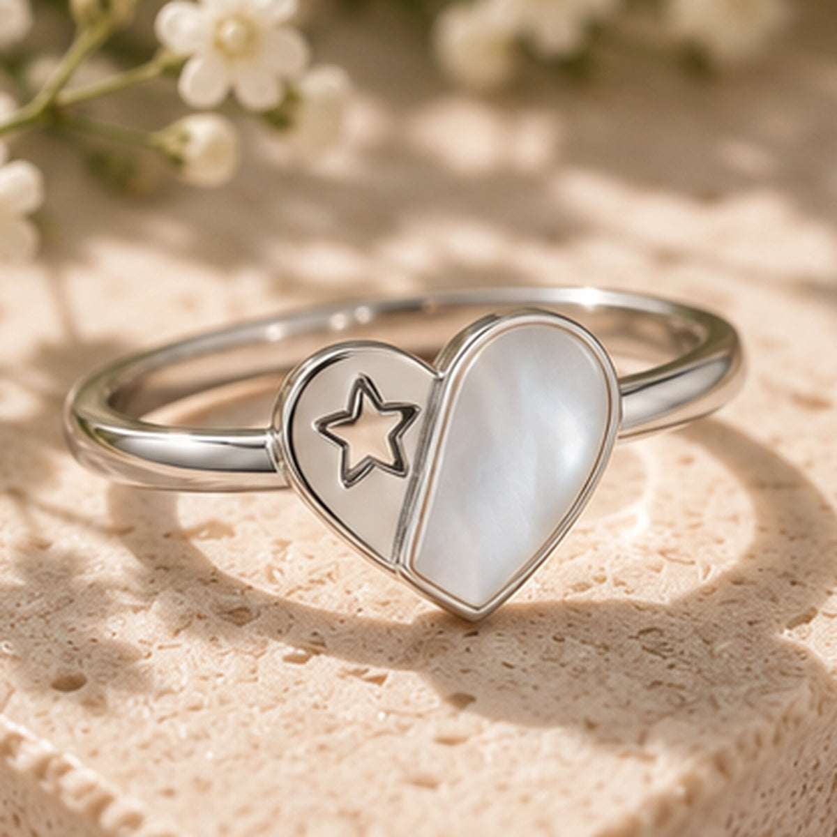 925 Mother-of-Pearl Heart & Star Ring