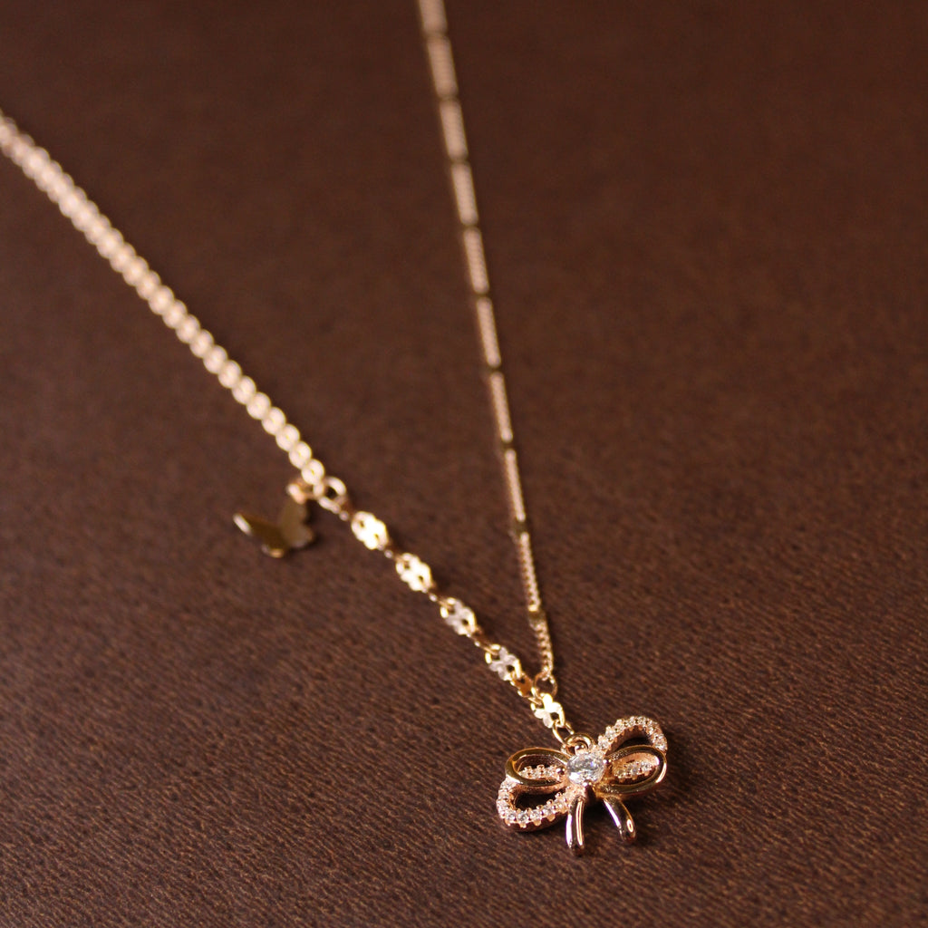 925 sterling silver bow tie and butterfly necklace