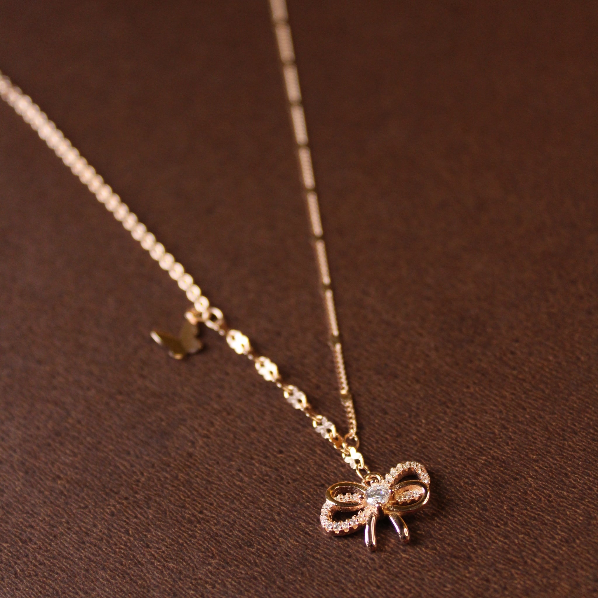 925 sterling silver bow tie and butterfly necklace