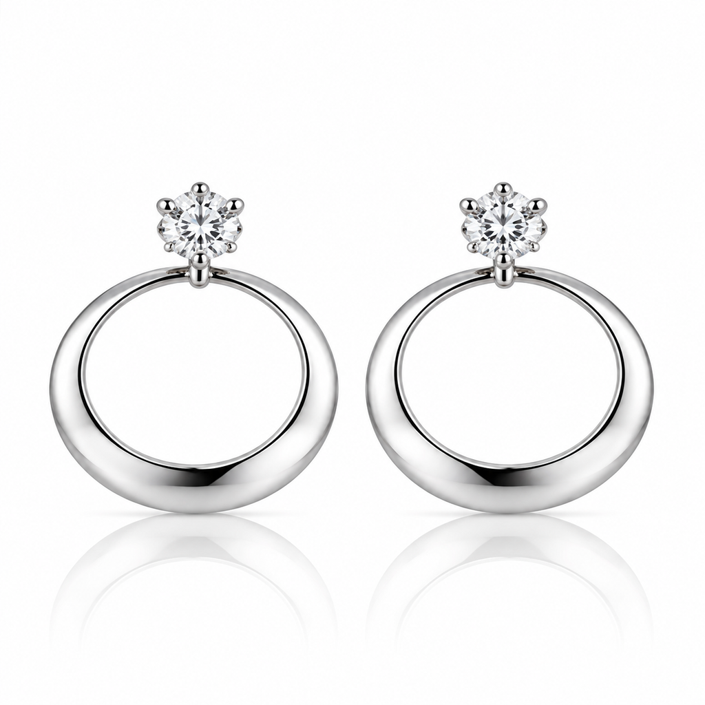 Floral Crystal Hoop Earrings 925 Sterling Silver