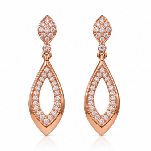 Rose Gold Marquise Drop Earrings – 925 Sterling Silver Minimal Diamond Look Earrings for Women