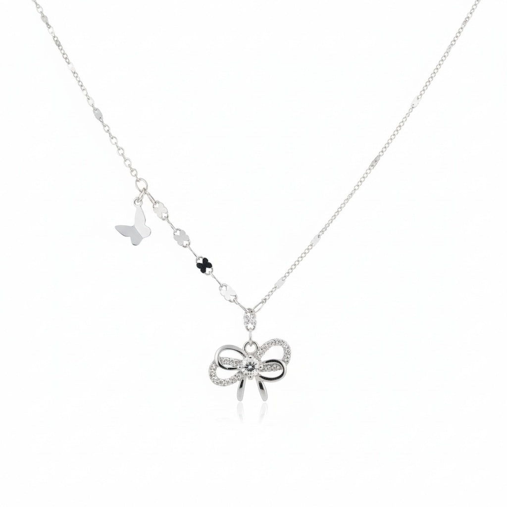 925 sterling silver bow tie and butterfly necklace