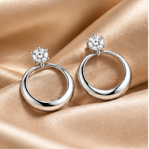 Floral Crystal Hoop Earrings 925 Sterling Silver