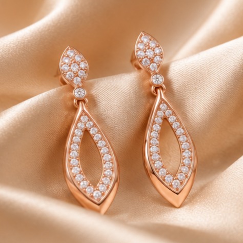 Rose Gold Marquise Drop Earrings – 925 Sterling Silver Minimal Diamond Look Earrings for Women