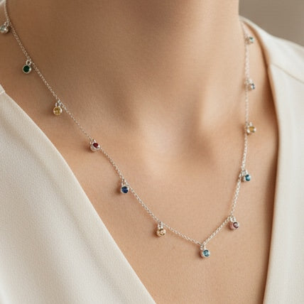 925 Sterling Silver Rainbow Dangle Necklace