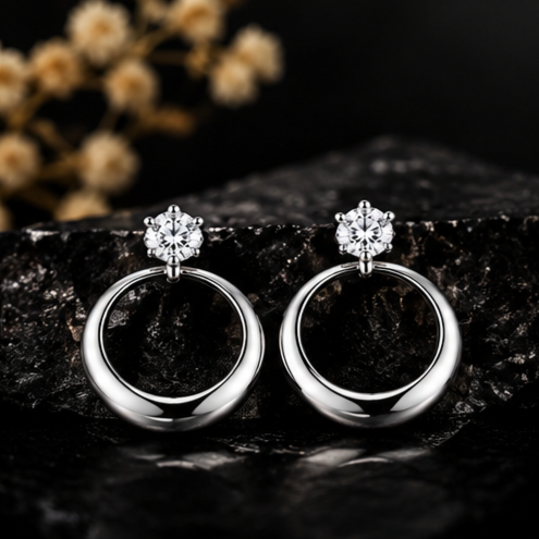 Floral Crystal Hoop Earrings 925 Sterling Silver