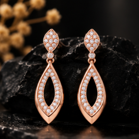 Rose Gold Marquise Drop Earrings – 925 Sterling Silver Minimal Diamond Look Earrings for Women