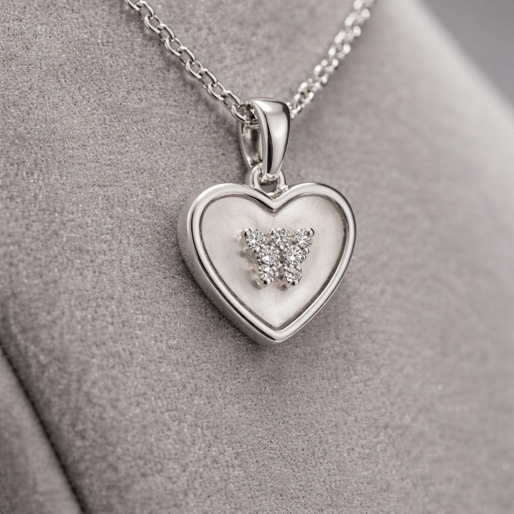 925 Sterling Silver Heart & Butterfly Pendant Necklace