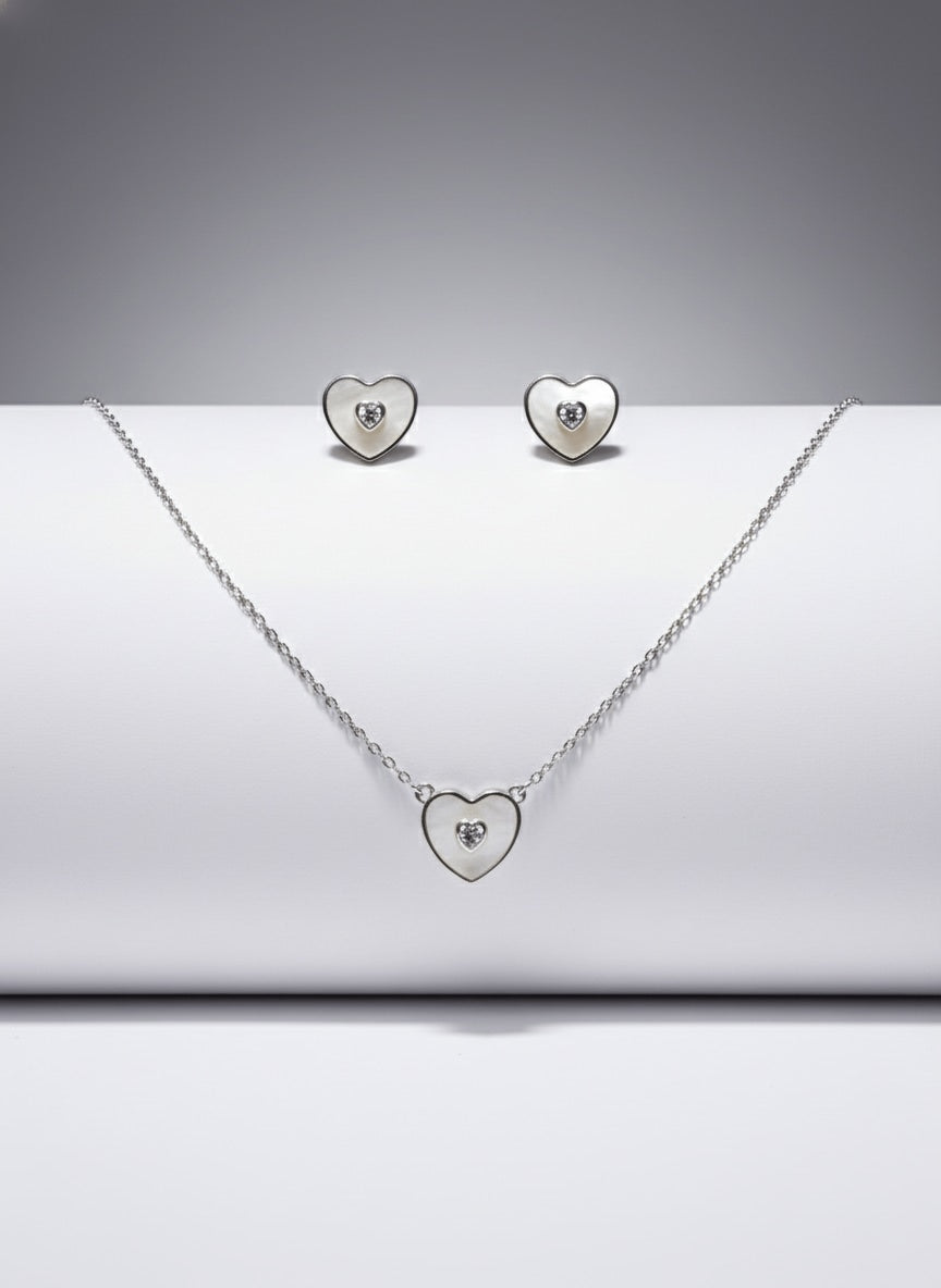 925 Sterling Silver Heart Jewelry Set | Necklace & Earring