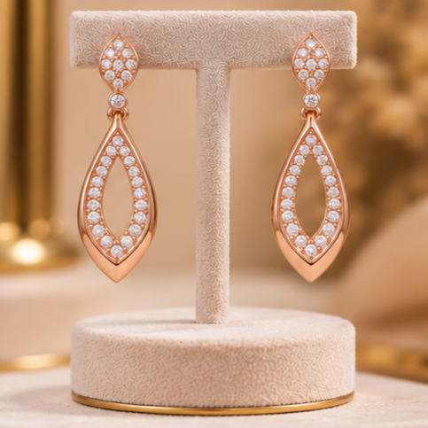 Rose Gold Marquise Drop Earrings – 925 Sterling Silver Minimal Diamond Look Earrings for Women