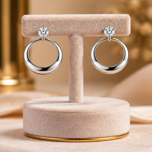 Floral Crystal Hoop Earrings 925 Sterling Silver
