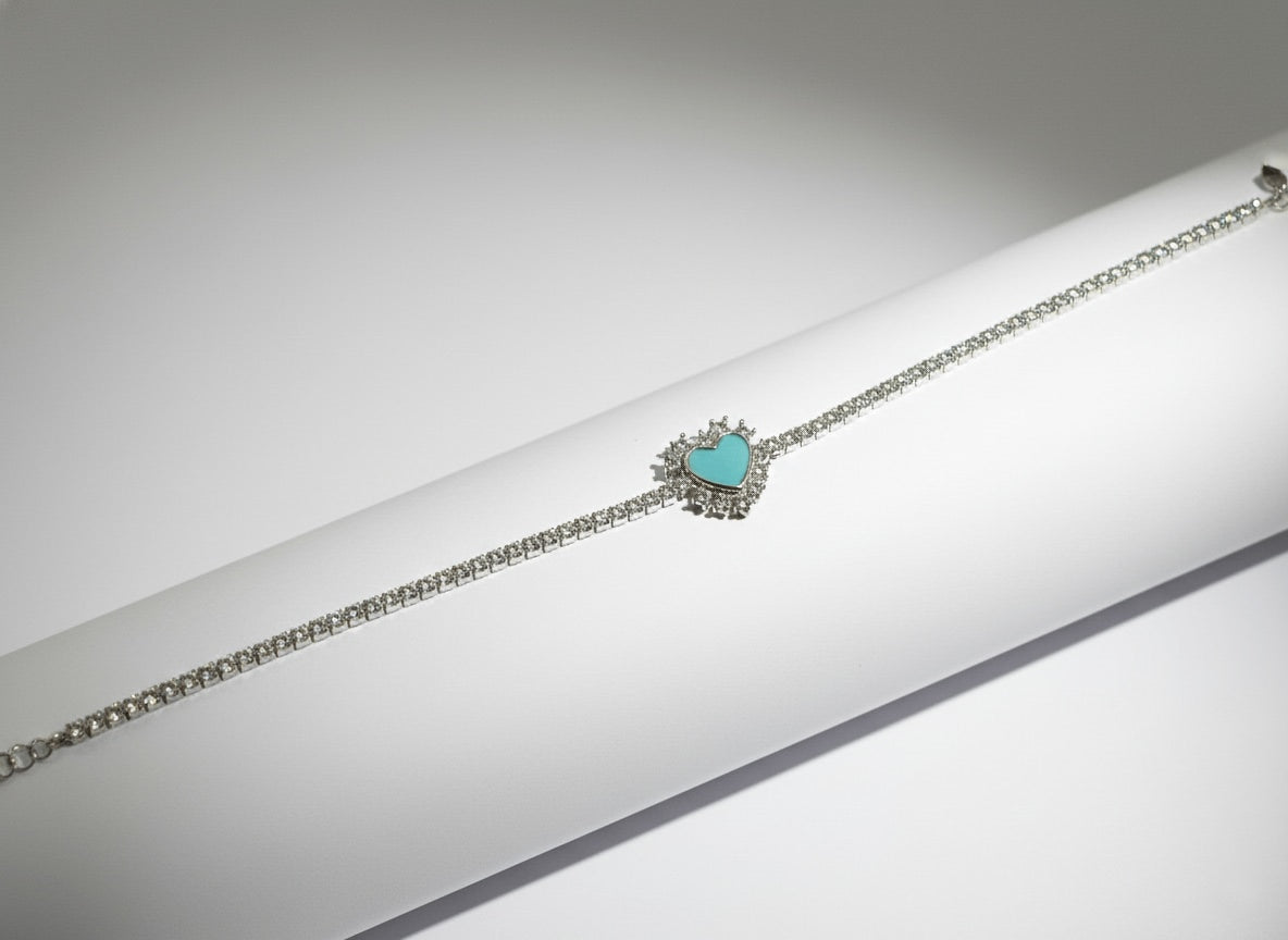 Aurelia Aqua Heart 925 Silver Tennis Bracelet