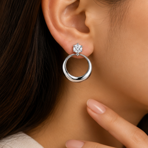 Floral Crystal Hoop Earrings 925 Sterling Silver
