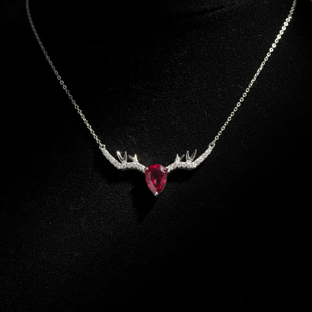 925 Sterling Silver Deer Horn Necklace