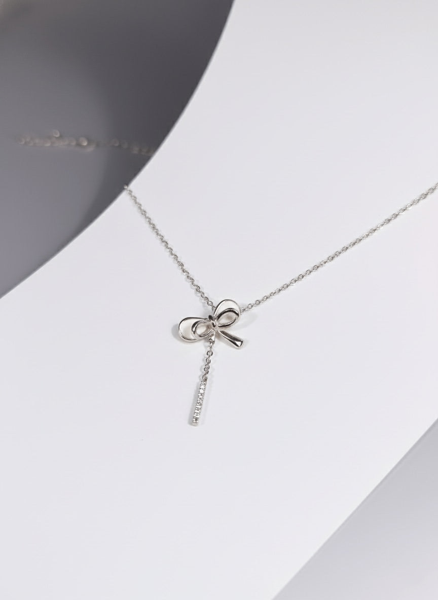 925 Sterling Silver Bow Drop Pendant Necklace | NBM SILVERS